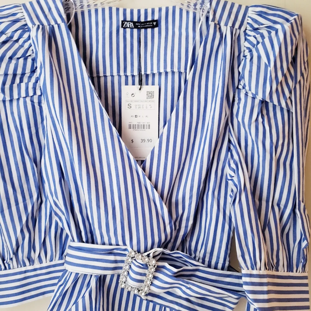 Zara Blue White Striped Blouse